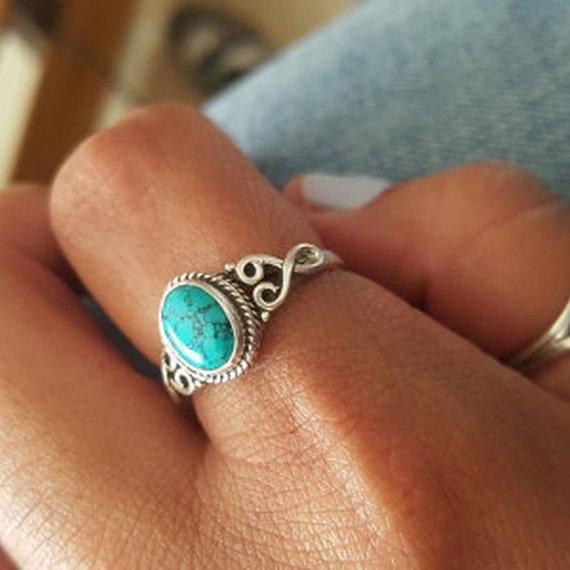 Vintage Antique Silver Turquoises Ring Tibet Women Finger Ring