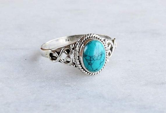 Vintage Antique Silver Turquoises Ring Tibet Women Finger Ring