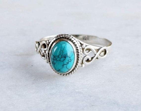 Vintage Antique Silver Turquoises Ring Tibet Women Finger Ring