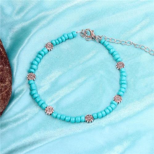 Bohemia Beads Vintage Leather Rope Leg Anklet Moon Sun Charm Beach Jewelry