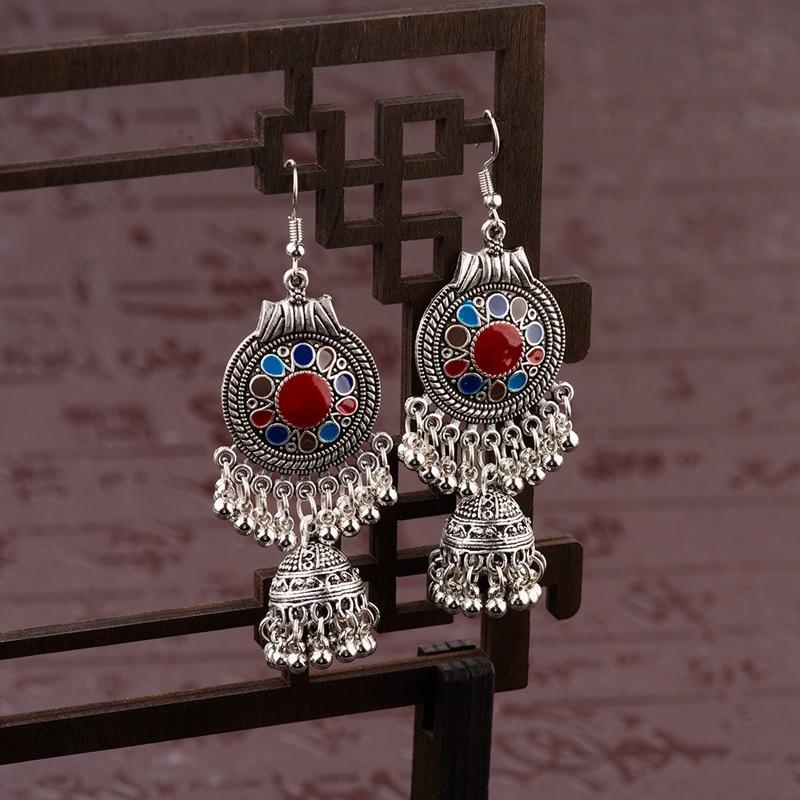 Traditional Indian Ethnic Silver Color Drop Women Gypsy Tassel hemisphere Earrings