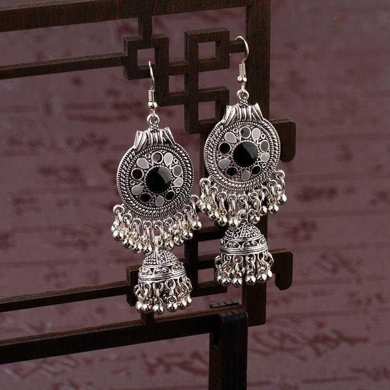 Traditional Indian Ethnic Silver Color Drop Women Gypsy Tassel hemisphere Earrings