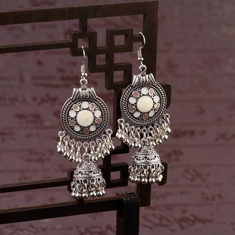 Traditional Indian Ethnic Silver Color Drop Women Gypsy Tassel hemisphere Earrings