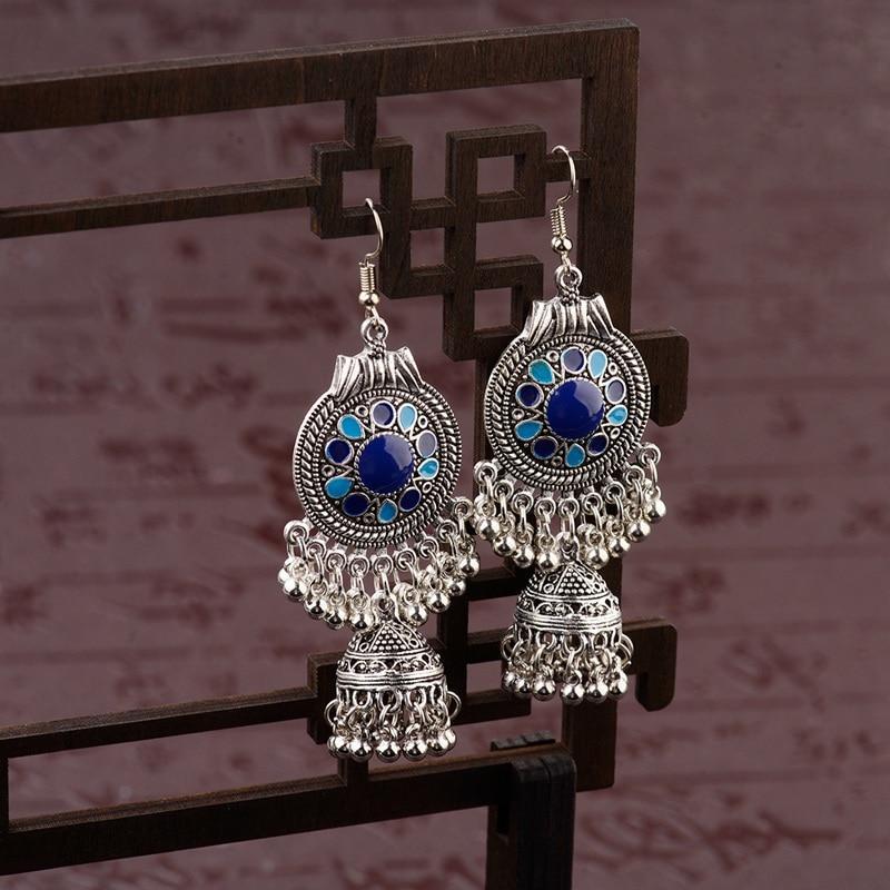 Traditional Indian Ethnic Silver Color Drop Women Gypsy Tassel hemisphere Earrings