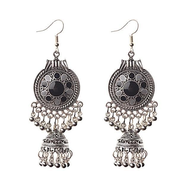 Traditional Indian Ethnic Silver Color Drop Women Gypsy Tassel hemisphere Earrings