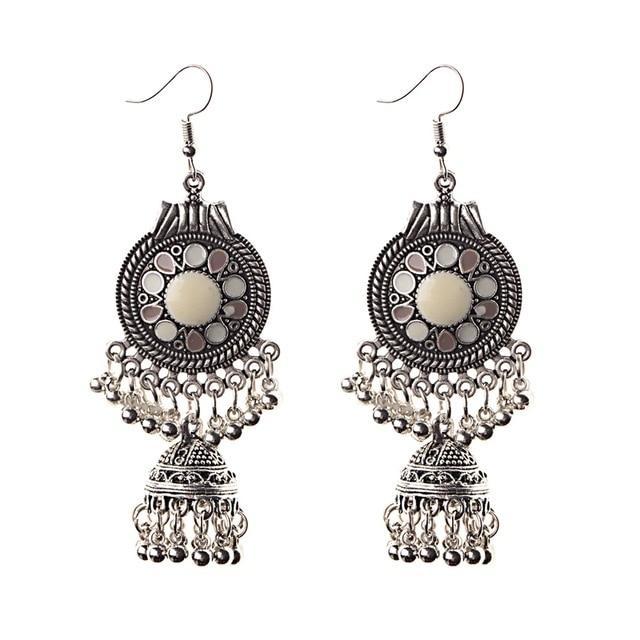 Traditional Indian Ethnic Silver Color Drop Women Gypsy Tassel hemisphere Earrings