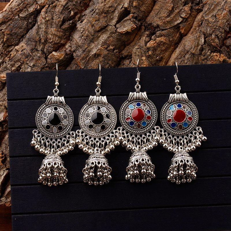 Traditional Indian Ethnic Silver Color Drop Women Gypsy Tassel hemisphere Earrings