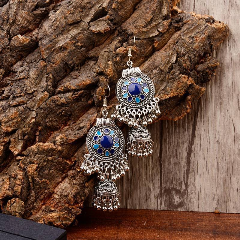 Traditional Indian Ethnic Silver Color Drop Women Gypsy Tassel hemisphere Earrings