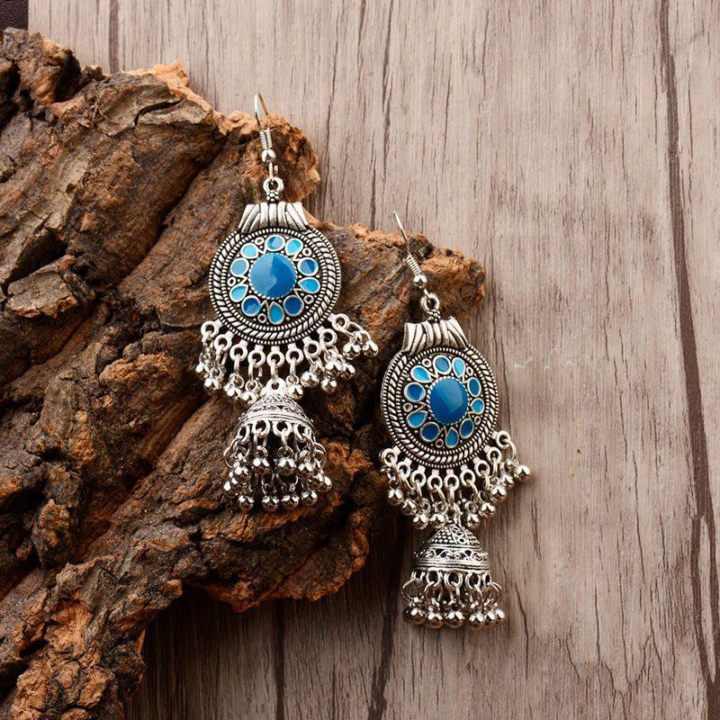 Traditional Indian Ethnic Silver Color Drop Women Gypsy Tassel hemisphere Earrings