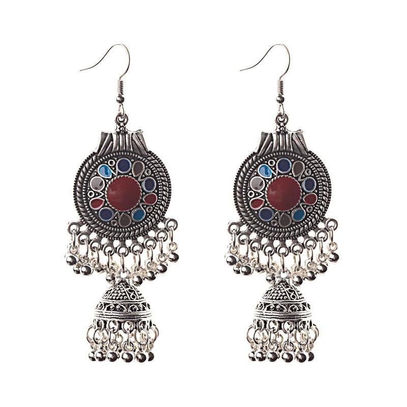 Traditional Indian Ethnic Silver Color Drop Women Gypsy Tassel hemisphere Earrings