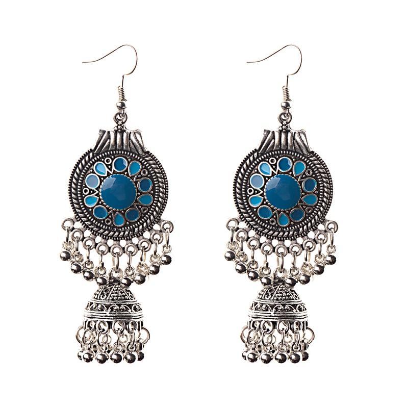 Traditional Indian Ethnic Silver Color Drop Women Gypsy Tassel hemisphere Earrings