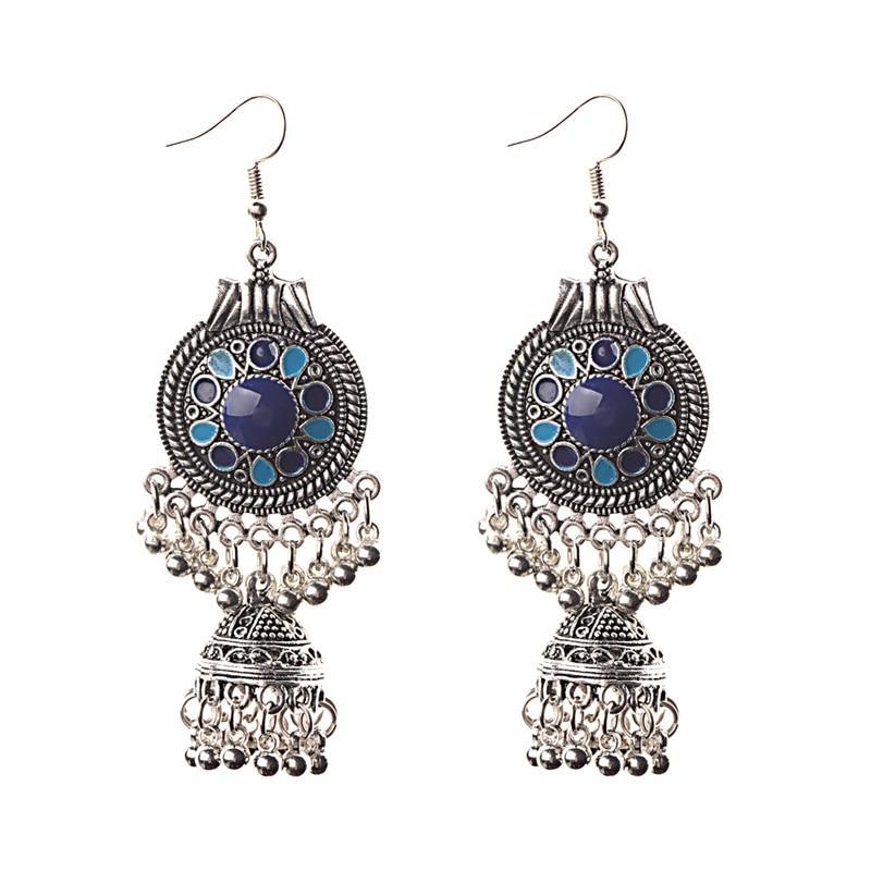 Traditional Indian Ethnic Silver Color Drop Women Gypsy Tassel hemisphere Earrings