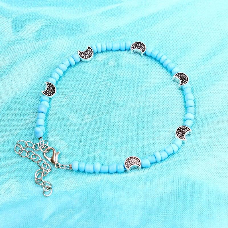 Bohemia Beads Vintage Leather Rope Leg Anklet Moon Sun Charm Beach Jewelry