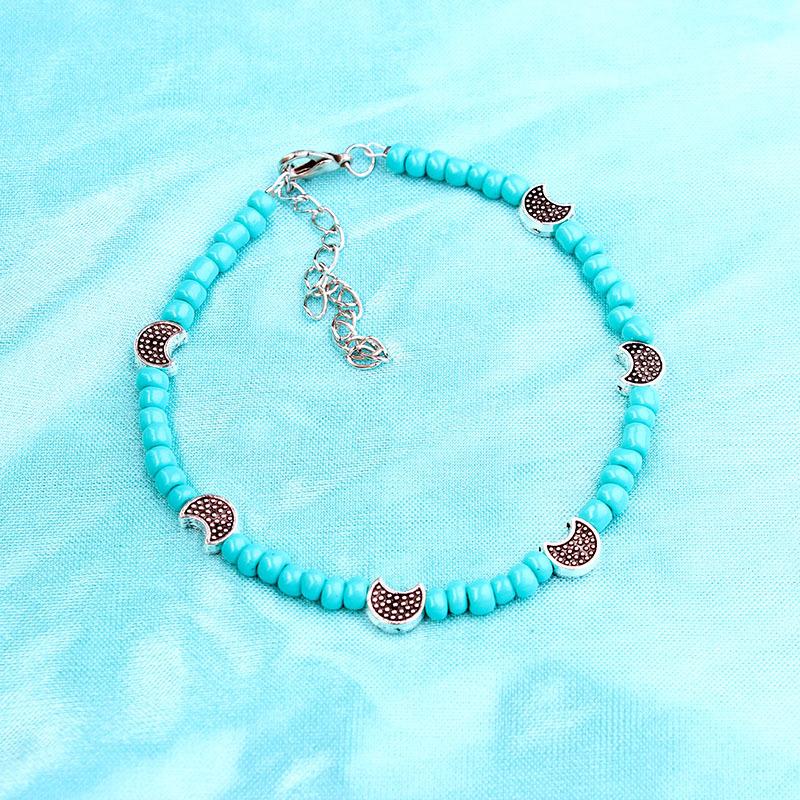 Bohemia Beads Vintage Leather Rope Leg Anklet Moon Sun Charm Beach Jewelry