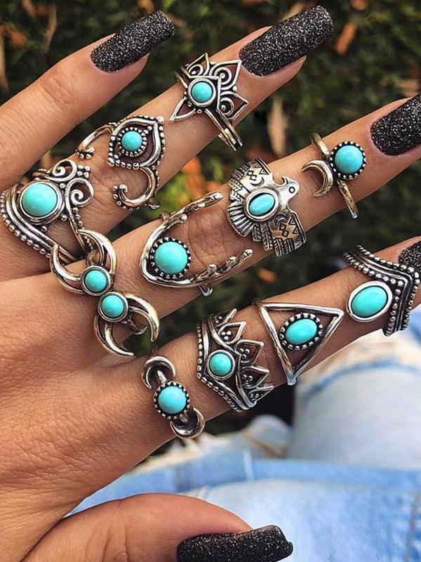 Boho Vintage Ancient Silver Knuckle Ring Set