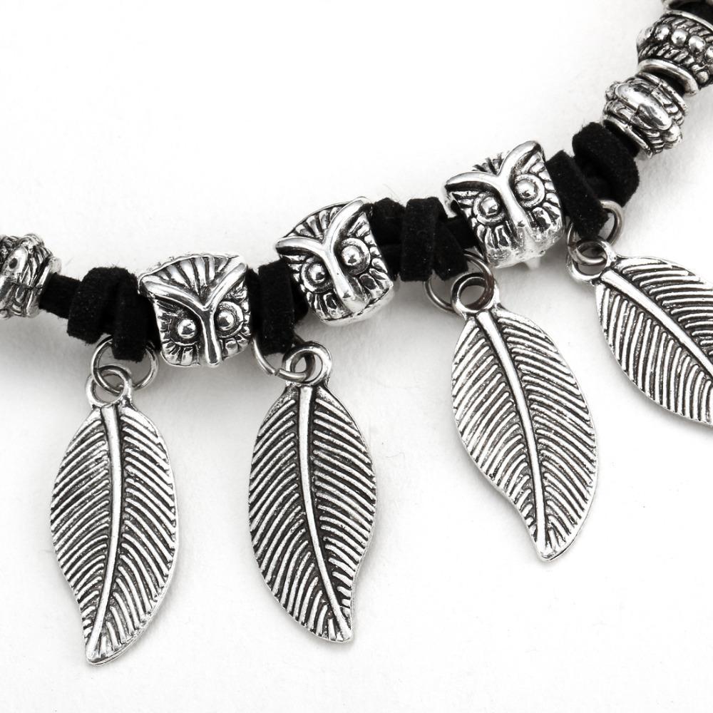 Fashion Vintage Ethnic Elasticity Marble Beads Boho Statement Leaves Bangle Bracelet