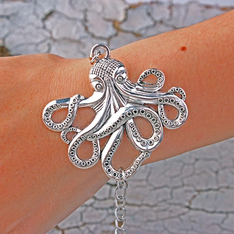 Metal Dragon Octopus Snake Bat Exaggerated Ancient Silver Color Bracelet