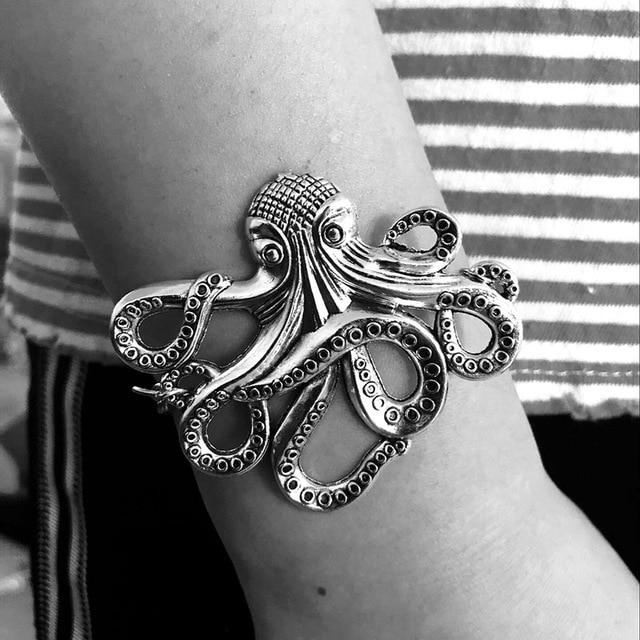 Metal Dragon Octopus Snake Bat Exaggerated Ancient Silver Color Bracelet