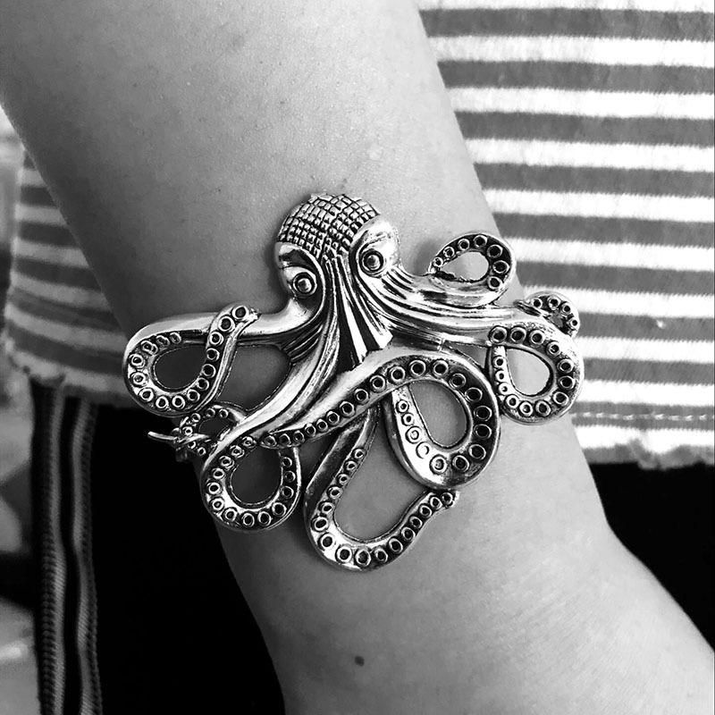 Metal Dragon Octopus Snake Bat Exaggerated Ancient Silver Color Bracelet