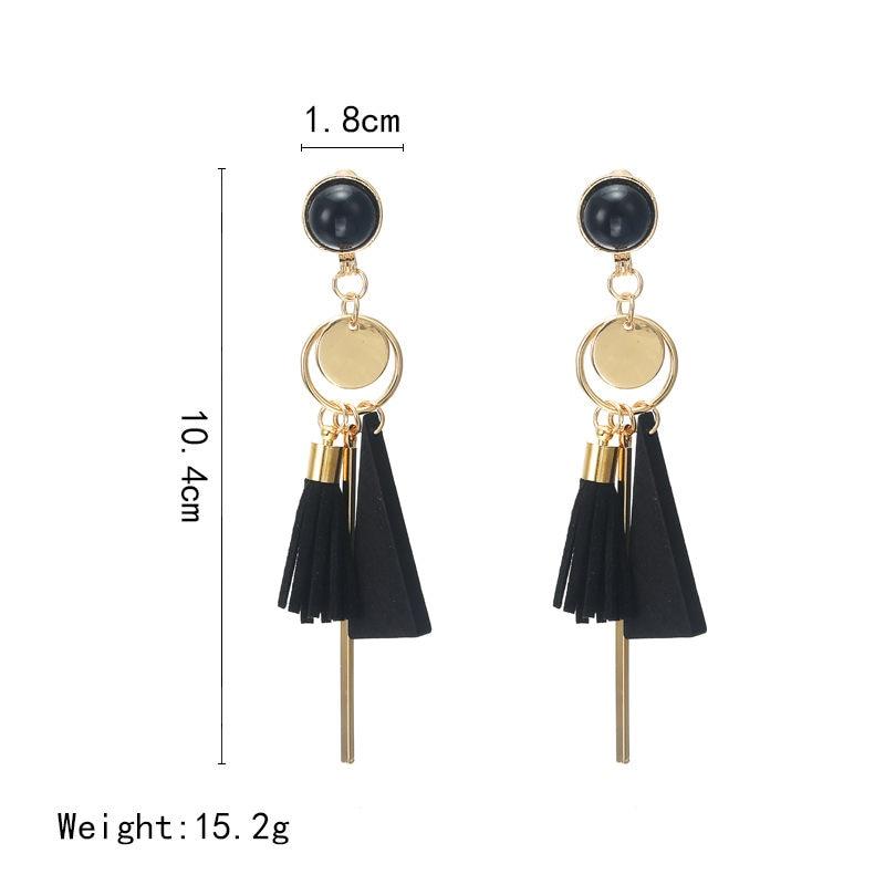 Personality triangle geometric wood Retro tassel  earrings