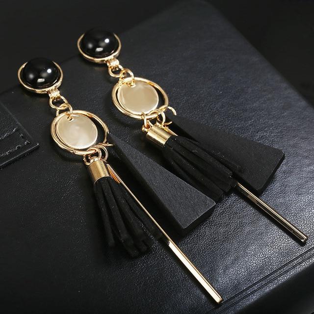 Personality triangle geometric wood Retro tassel  earrings