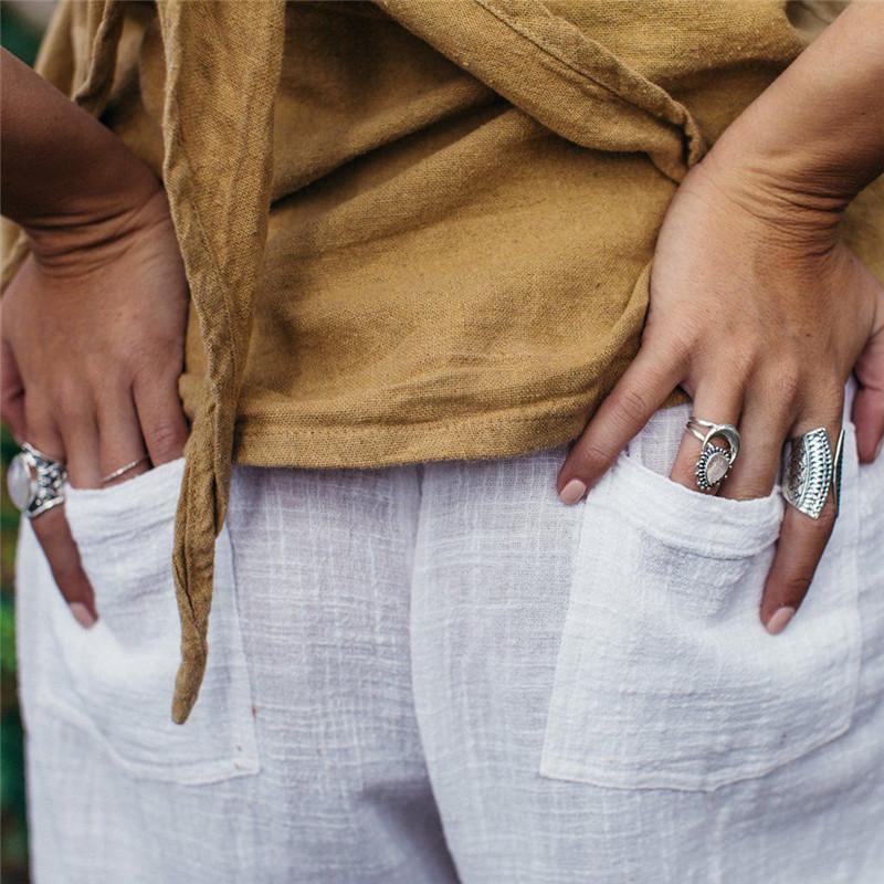 Women Bohemian Fashion Silver Color Natural Stone Moon White Opal Ring Jewelry