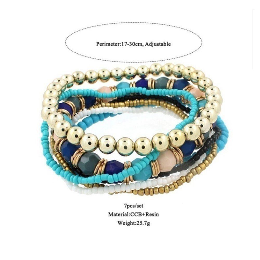 7 Pcs Set Four Seasons Bohemian Multi-layer Beaded Jewelry Elastic Bracelet