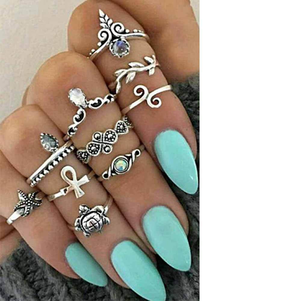 10 Pcs Set Boho Vintage Cute Turtle Rings Bohemian Jewelry