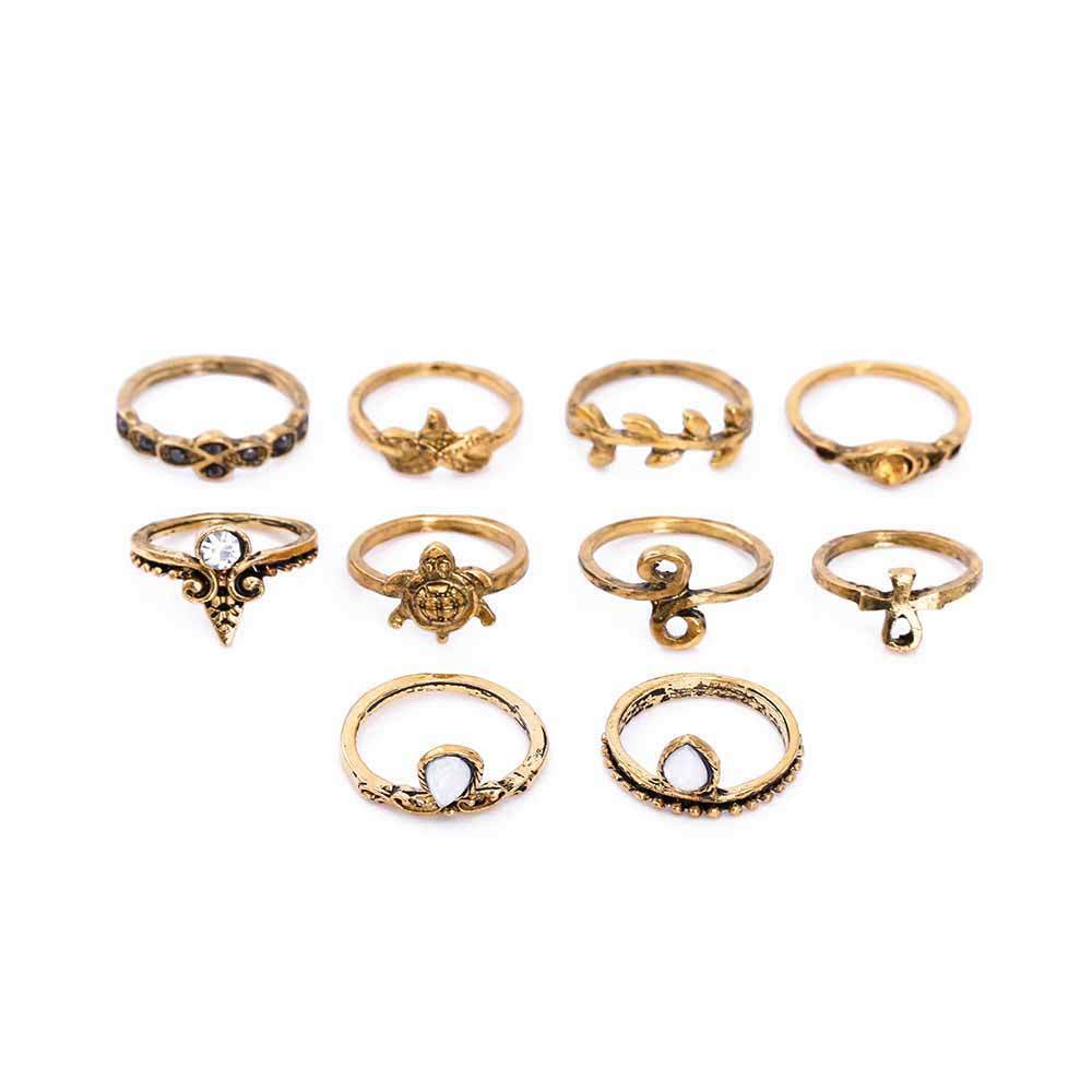 10 Pcs Set Boho Vintage Cute Turtle Rings Bohemian Jewelry