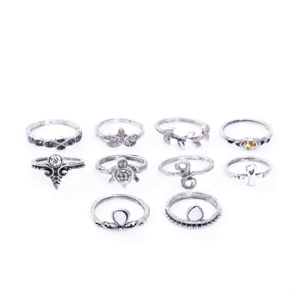 10 Pcs Set Boho Vintage Cute Turtle Rings Bohemian Jewelry