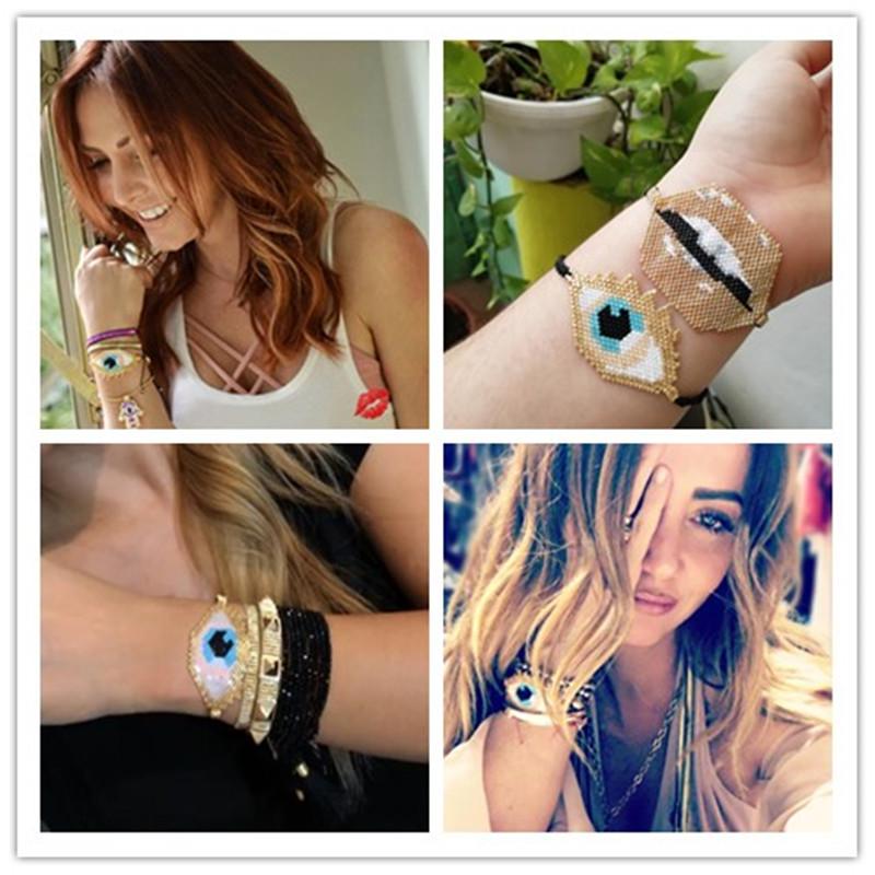 Boho Evil Eye Bracelet Gold Delica Seed Beads Tassel Women Jewelry