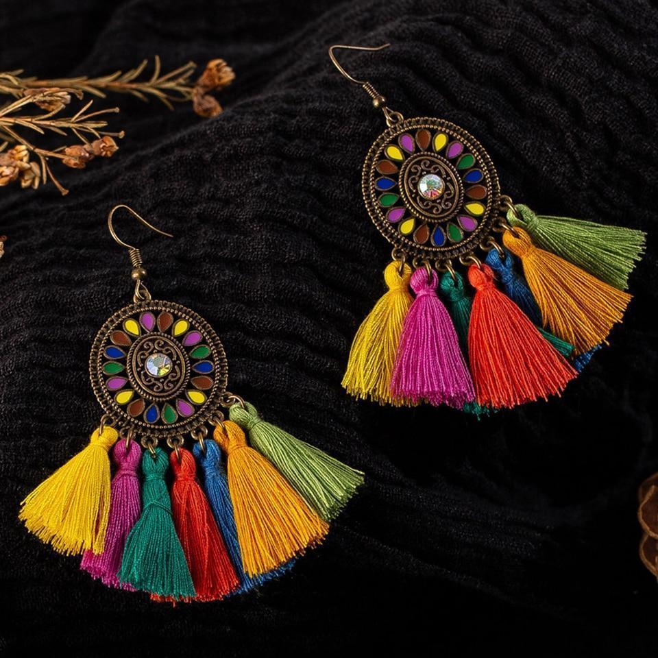 Vintage Colorful Tassel Dream Catcher Earrings Jewelry