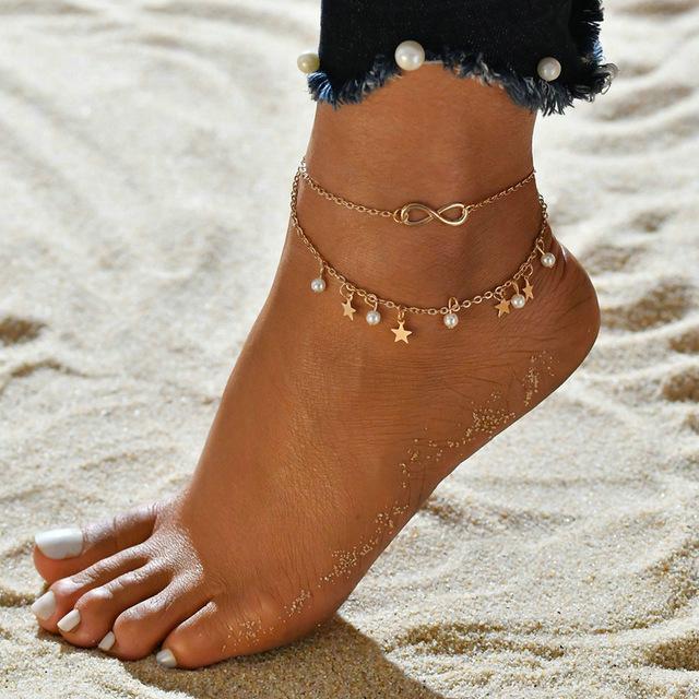 Summer Barefoot chain Beach Anklets Hollow Out Water Droplet Shape Multi-storey Foot Fashion Jewelry