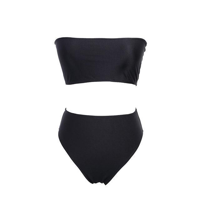 Bikini Strapless Swimwear Women Solid 6 Color Swimsuit Sexy Off Shoulder Bathing Suit high waist bikini