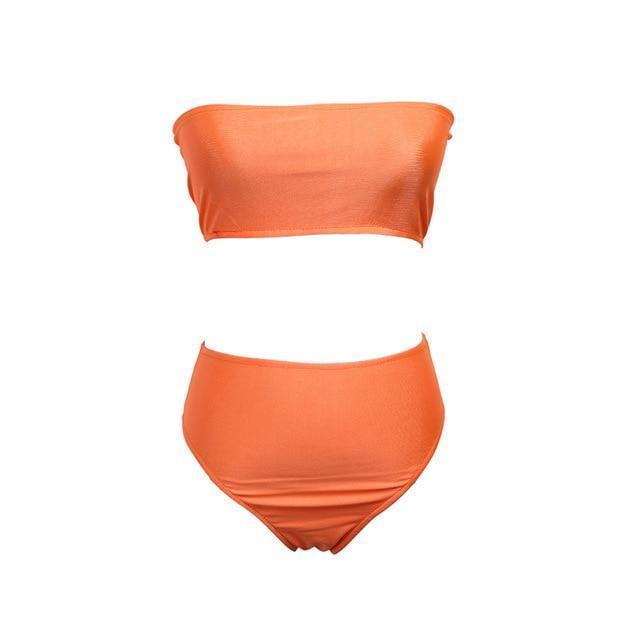 Bikini Strapless Swimwear Women Solid 6 Color Swimsuit Sexy Off Shoulder Bathing Suit high waist bikini