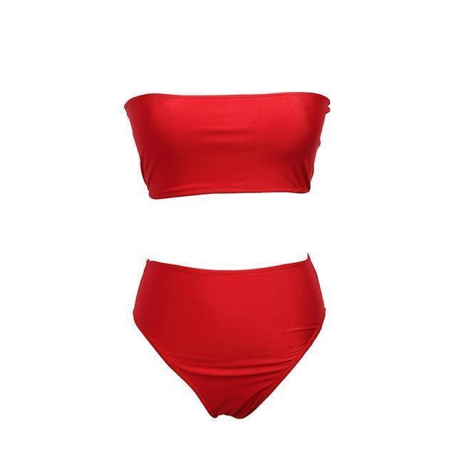 Bikini Strapless Swimwear Women Solid 6 Color Swimsuit Sexy Off Shoulder Bathing Suit high waist bikini