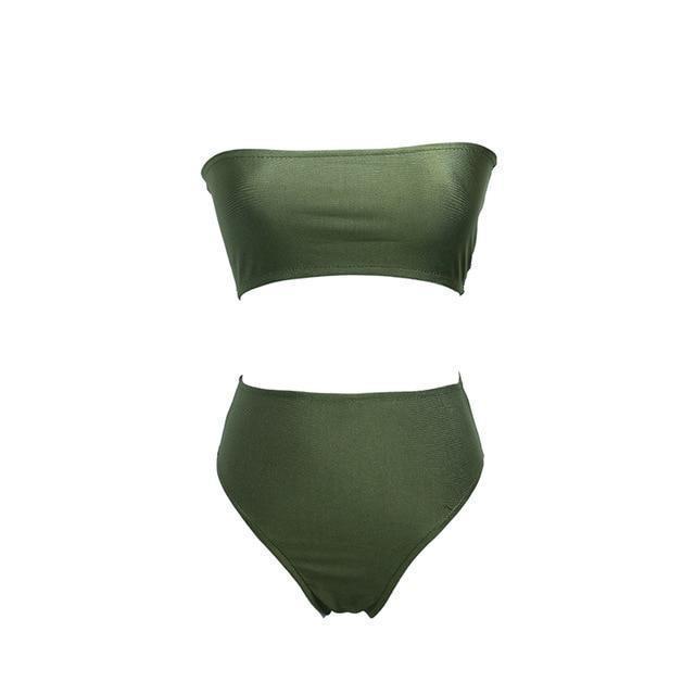 Bikini Strapless Swimwear Women Solid 6 Color Swimsuit Sexy Off Shoulder Bathing Suit high waist bikini