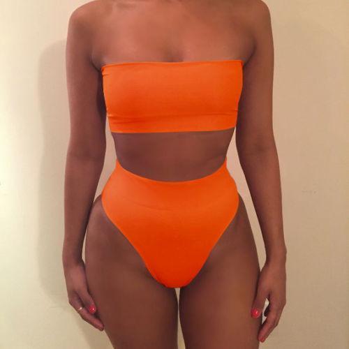 Bikini Strapless Swimwear Women Solid 6 Color Swimsuit Sexy Off Shoulder Bathing Suit high waist bikini