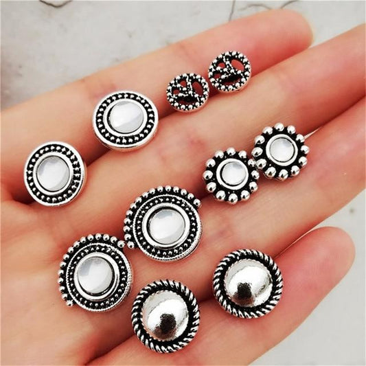 Bohemian Starfish Wave Turtle Shell Stud Earrings Set For Women Vintage Rudder Heart Round Earring Statement Jewelry