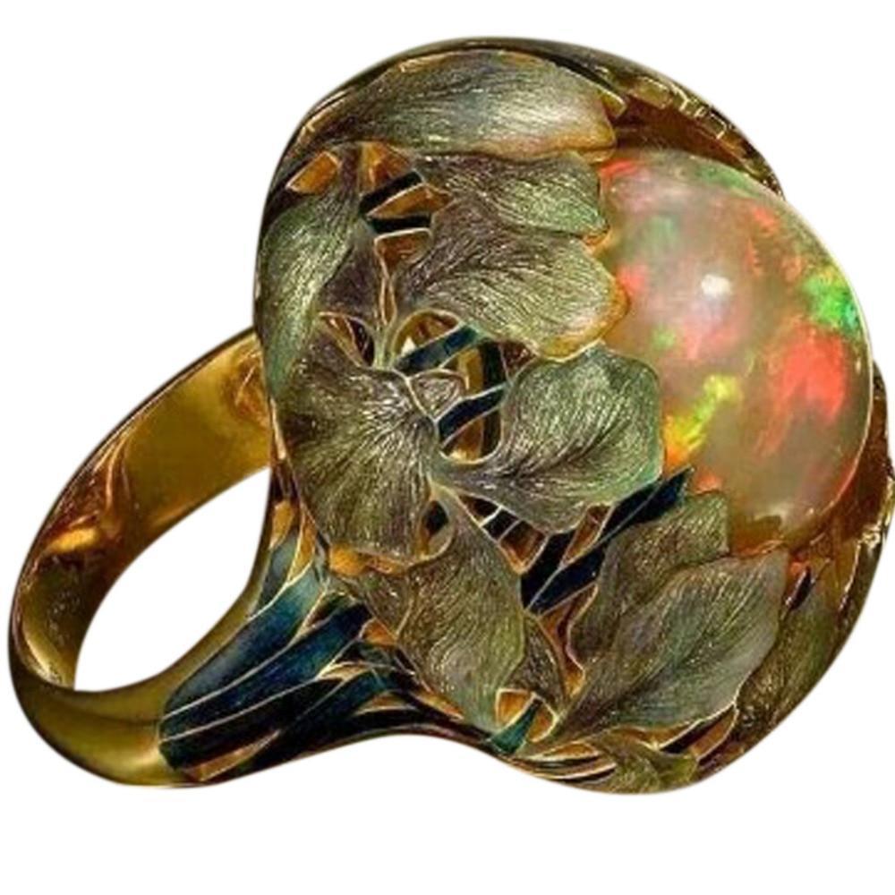 Flower Stone Opal Anel Exaggerated Personality Fabulous Anillos Ring