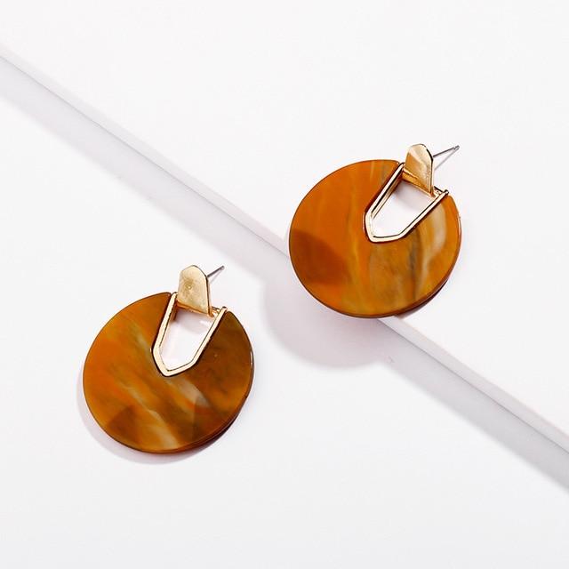 Colorful Resin Acrylic Round Dangle  Unique Design U Shape shell Earrings