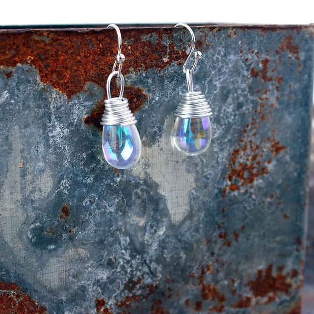 Bling Crystal Magic Moon Eardrop Pendant Handmade Wire Earrings