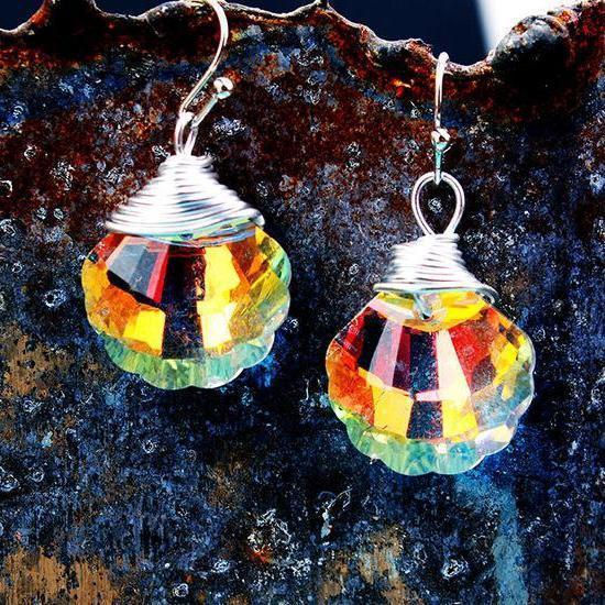 Shell Shape Bling Crystal Magic Eardrop Pendant Handmade Wire Earrings