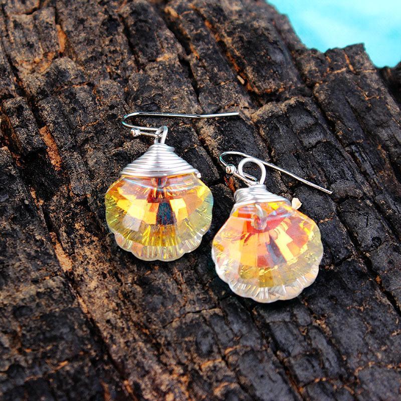 Shell Shape Bling Crystal Magic Eardrop Pendant Handmade Wire Earrings