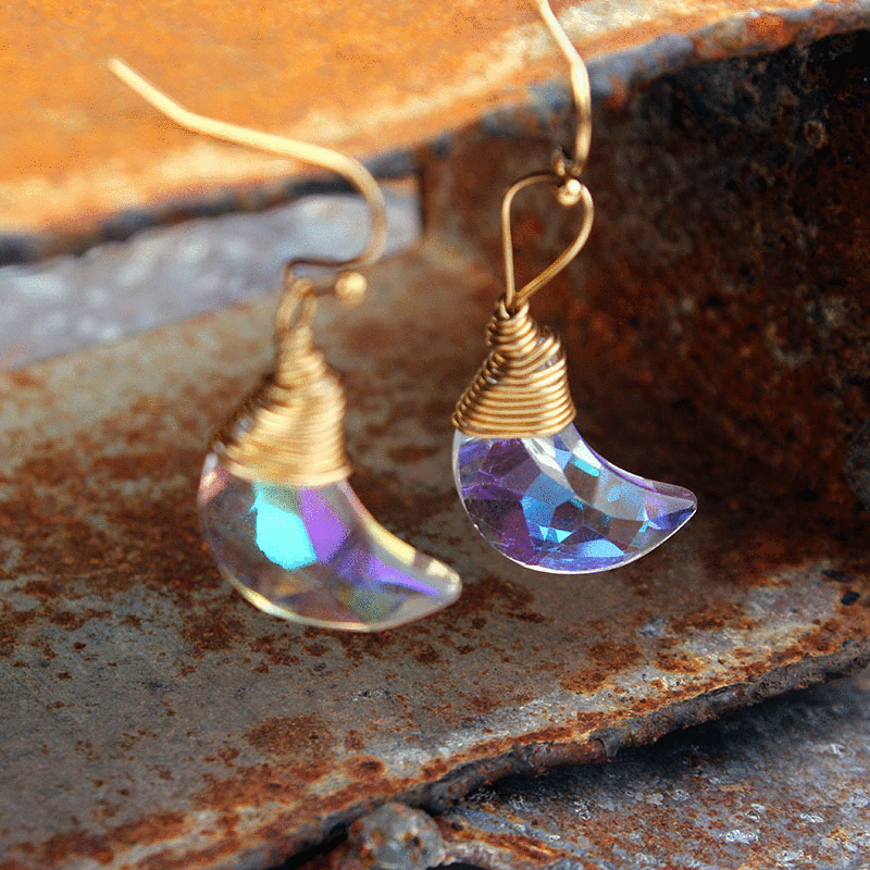 Bling Crystal Magic Moon Eardrop Pendant Handmade Wire Earrings