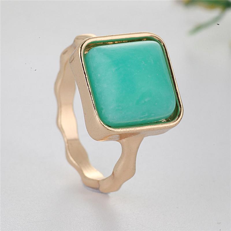 Natural Square Green Blue Stone Bohemia Style Gold Color Rings