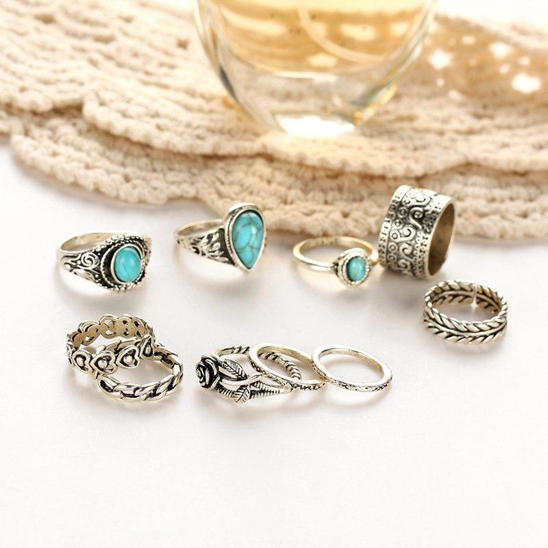 Creative 10PCS Set Simple Vintage Metal Geometric Ring