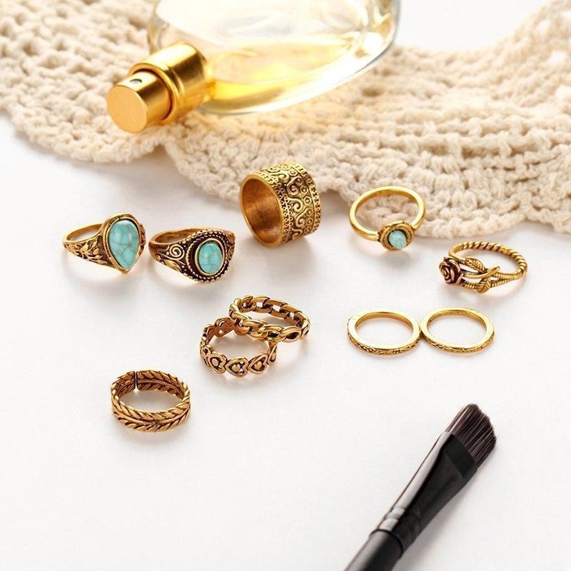 Creative 10PCS Set Simple Vintage Metal Geometric Ring