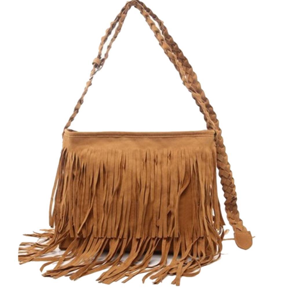 Fashion Boho Women Suede Weave Tassel Shoulder Bag