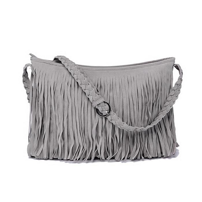 Fashion Boho Women Suede Weave Tassel Shoulder Bag